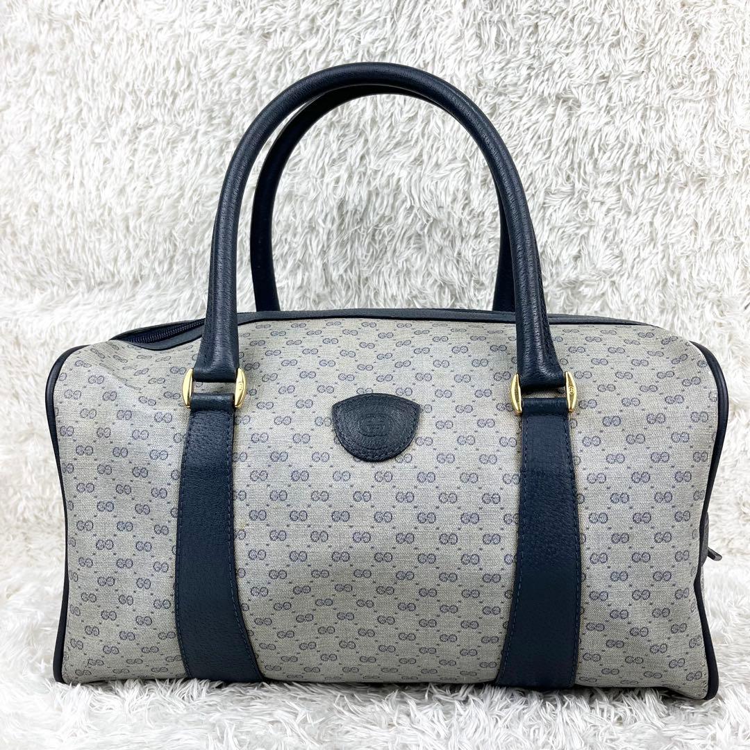 【希少】オールドグッチ マイクロGG ロゴ型押し ボストンバッグ ネイビー