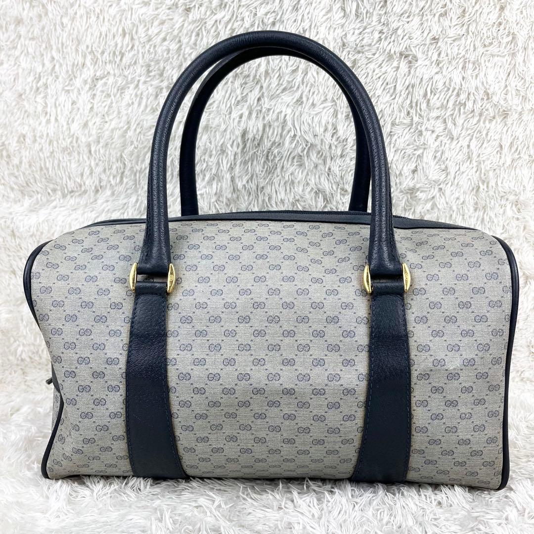 【希少】オールドグッチ マイクロGG ロゴ型押し ボストンバッグ ネイビー