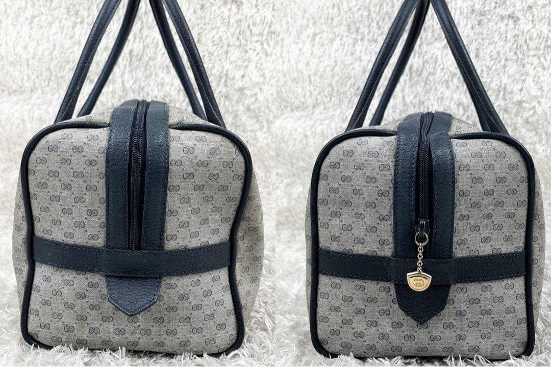 【希少】オールドグッチ マイクロGG ロゴ型押し ボストンバッグ ネイビー