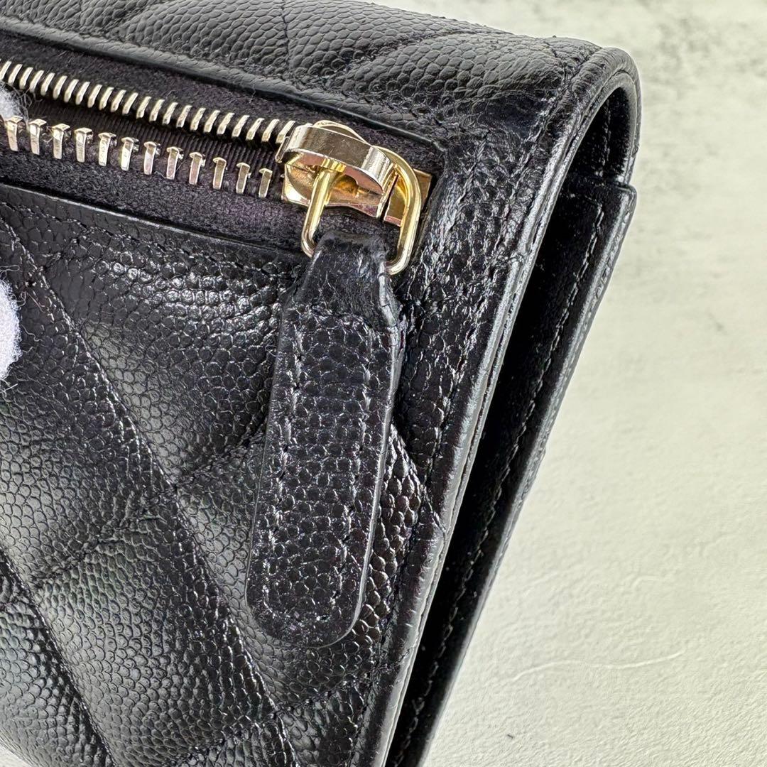 CHANEL キャビアスキン　マトラッセ　三つ折り財布　背面ケース
