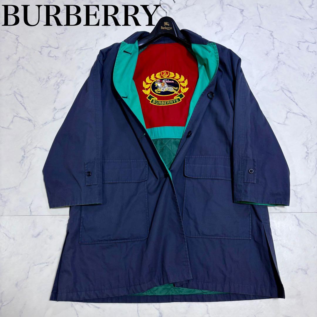 激レア Burberrys 巨大騎士刺繍ロゴ コート 9AR ネイビー グリーン