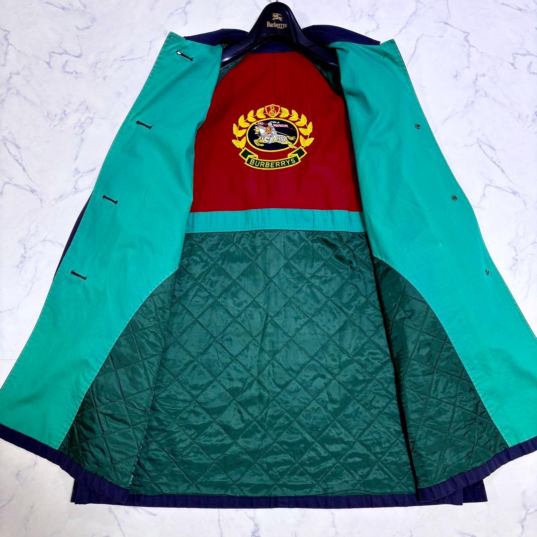 激レア Burberrys 巨大騎士刺繍ロゴ コート 9AR ネイビー グリーン