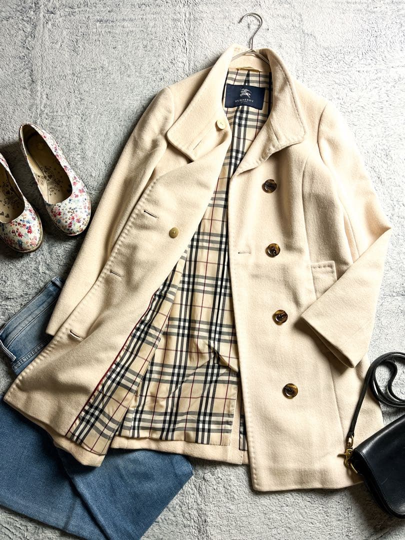 【BURBERRY LONDON】裏地ノバチェック ダブルブレストロングコート