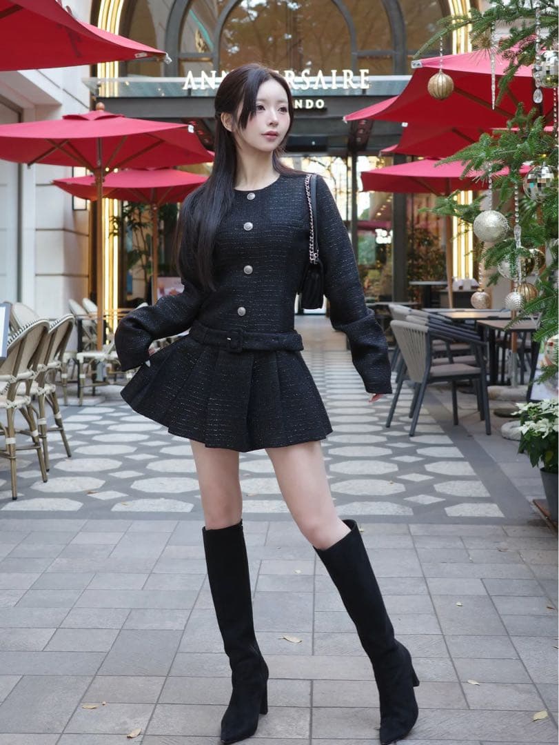 ダーリッチ ボックスプリーツツイードミニワンピース