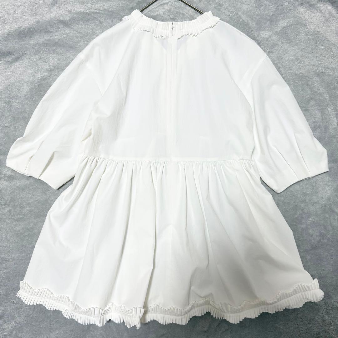 25ss ユナイテッドアローズタック フリルVネック ハーフスリーブ ブラウス