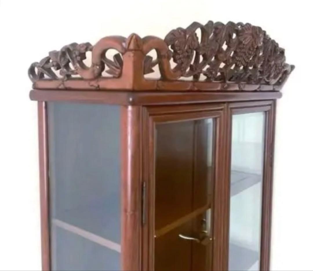 【極美品】アンティーク 三越購入 唐木家具 葡萄唐草透彫 飾り棚 キュリオケース