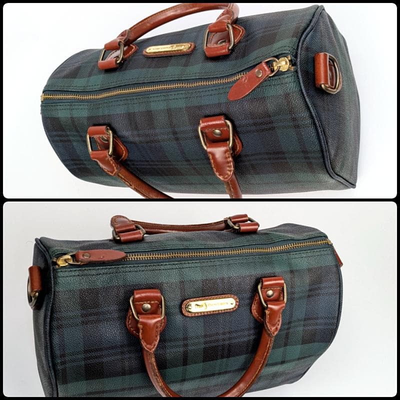 【美品】 ポロラルフローレン ミニ ボストンバッグ チェック柄 PVC レザー