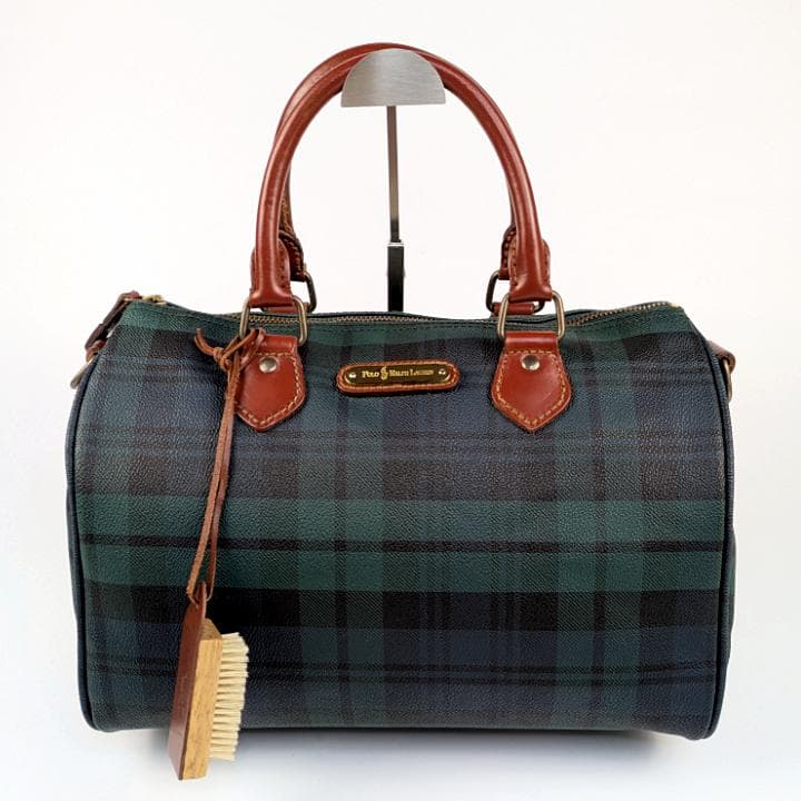 【美品】 ポロラルフローレン ミニ ボストンバッグ チェック柄 PVC レザー