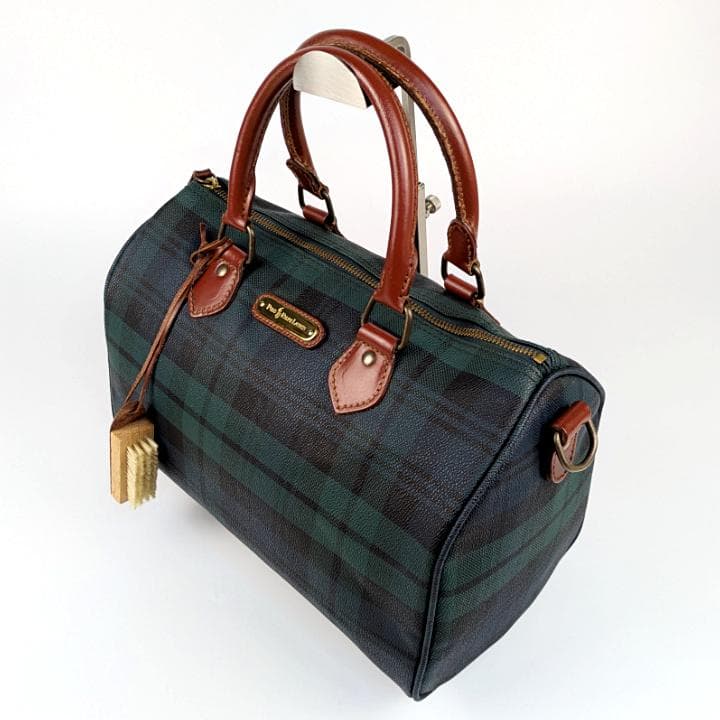 【美品】 ポロラルフローレン ミニ ボストンバッグ チェック柄 PVC レザー