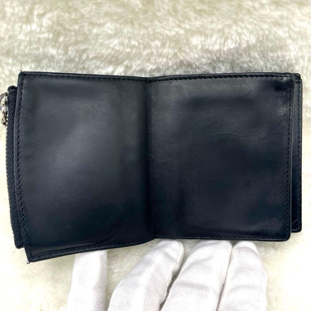 メゾンマルジェラ 2つ折り 財布　4ステッチ フリップフラップ レザー ブラック