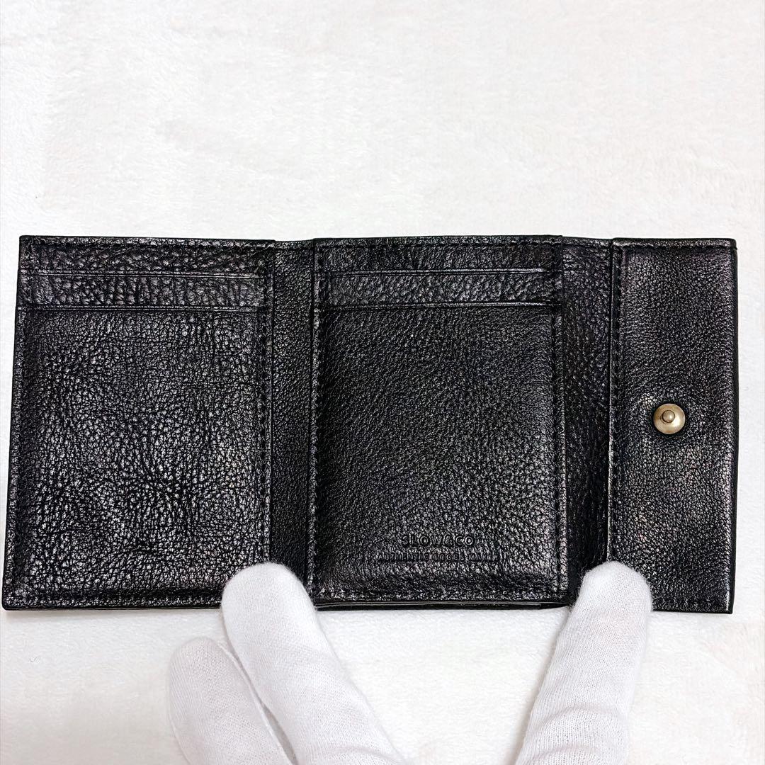 【美品】SLOW&CO がま口 三つ折り レザー財布 黒 本革