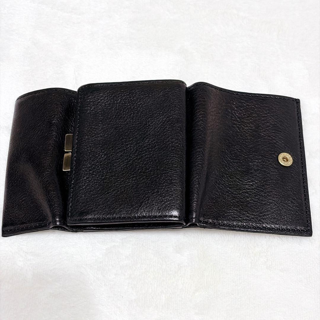 【美品】SLOW&CO がま口 三つ折り レザー財布 黒 本革