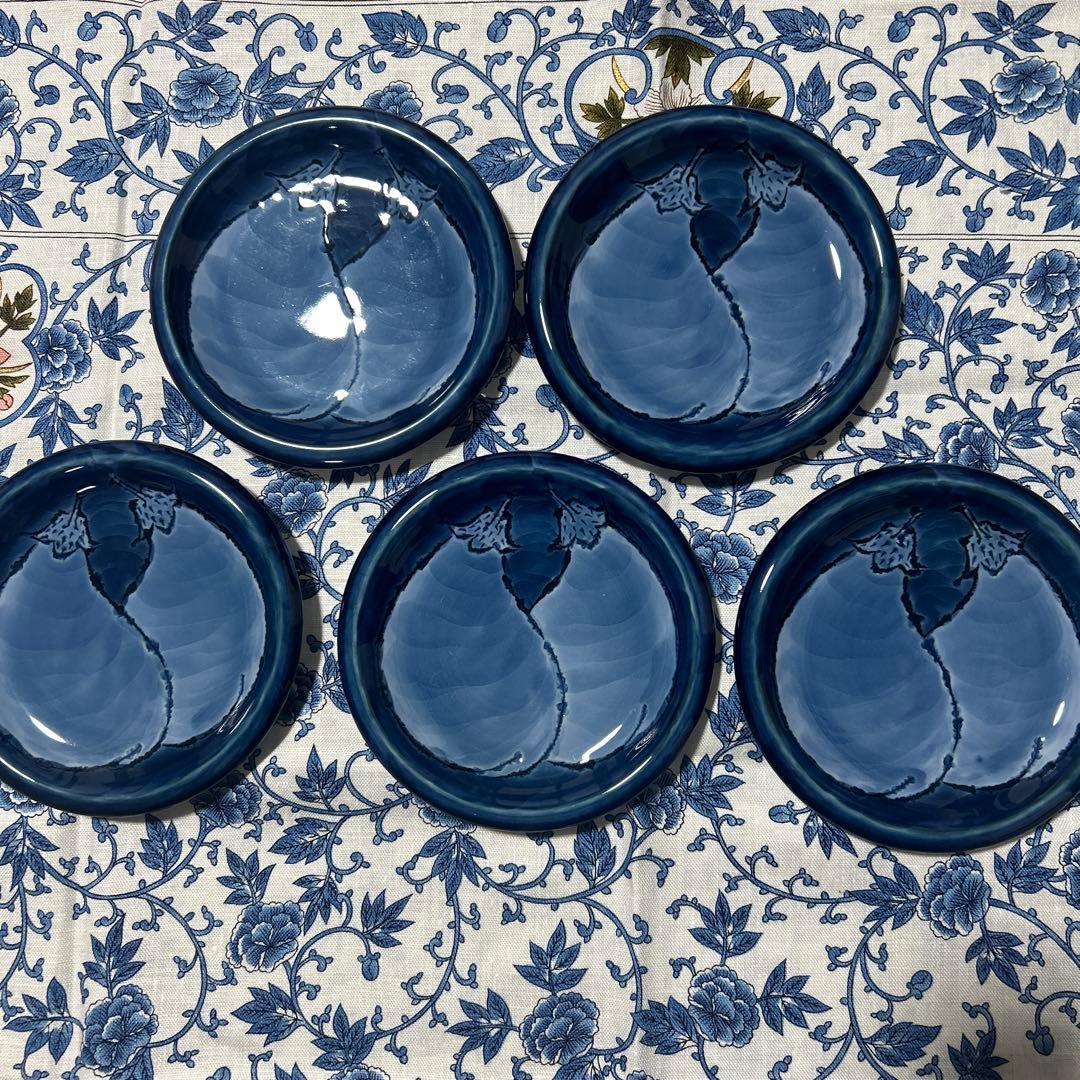 値下げしました源右衛門　直径16.5cm 濃紺の陶器製皿 5枚セット　有田焼