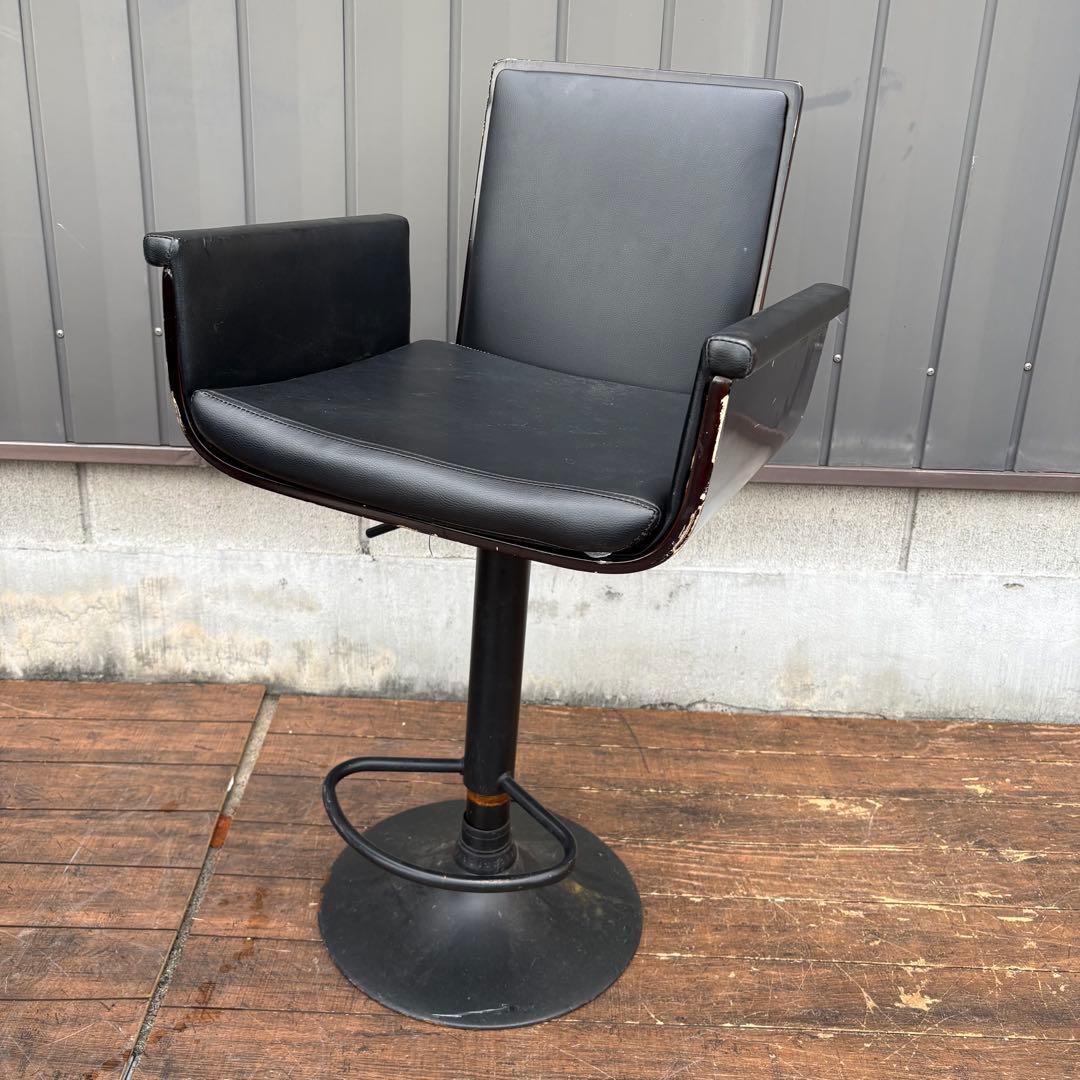 ① 北欧レトロ 木製フレーム カウンターチェア バーチェア 古家具 ビンテージ