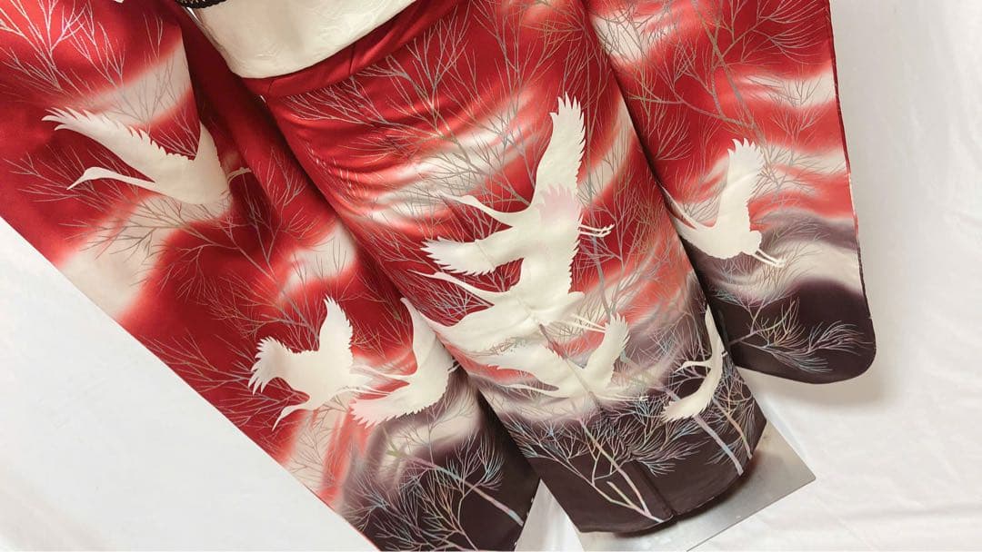 振袖 赤と白 正絹 成人式　振袖6点セット　振袖フルセット