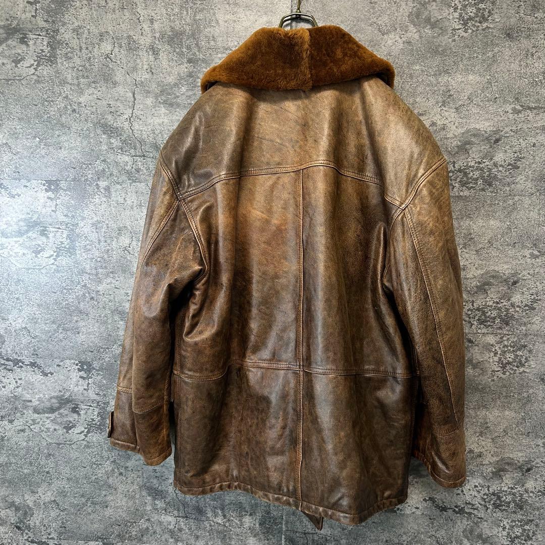 古着　OLD ヴィンテージ 本革レザージャケット　カーコート　イタリア製　激渋