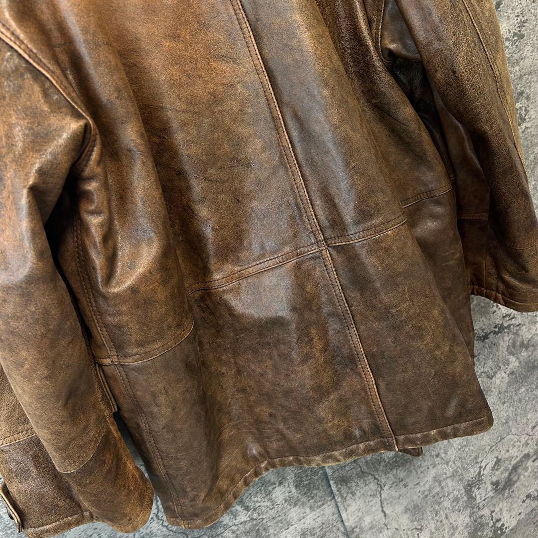 古着　OLD ヴィンテージ 本革レザージャケット　カーコート　イタリア製　激渋