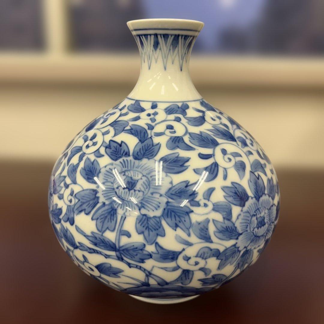 有田焼　高麗庵　清六窯　中村清見作　壺 青白花瓶 小型 木箱付き⑤