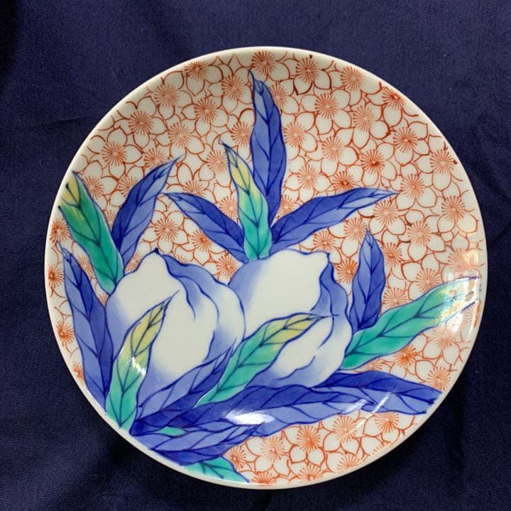 鍋島御庭焼　アンティーク　鍋島焼　杏葉紋　色鍋島　桃文様