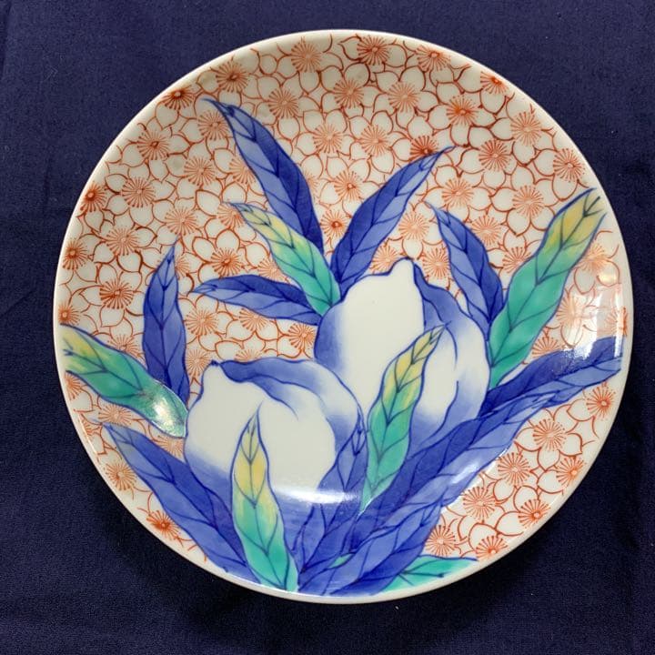 鍋島御庭焼　アンティーク　鍋島焼　杏葉紋　色鍋島　桃文様