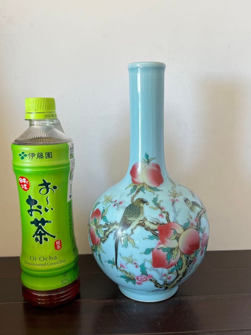 中国古美術/粉彩花鳥紋天球瓶 【大清乾龍年製】在銘/XG4-1