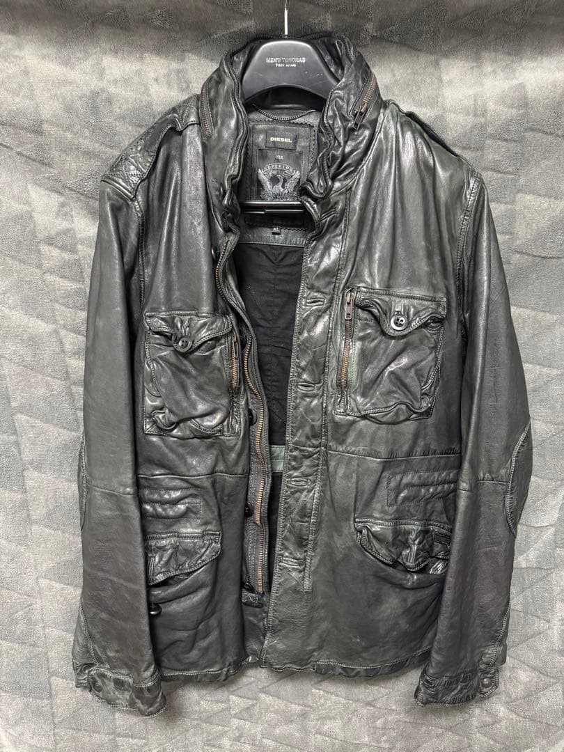値下げ。DIESEL ブラックレザー ジャケット XL