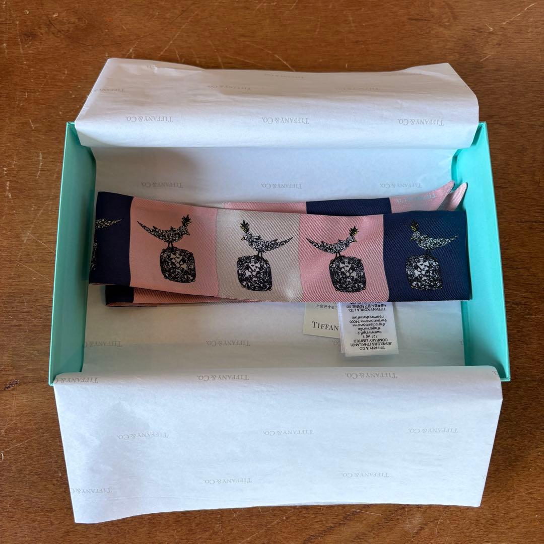 TIFFANY バード オン ア ロック リボン シルクスカーフ ピンク