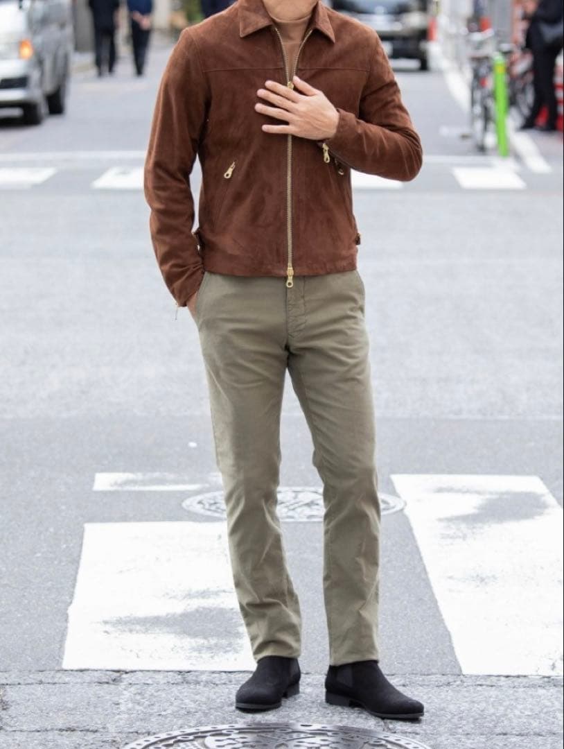 CINQUANTA スエード シングルライダース ブラウン 46