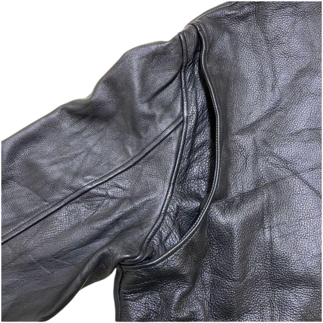 2XL✨Eddie Bauer 牛革 ロゴファスナー レザーライダースジャケット