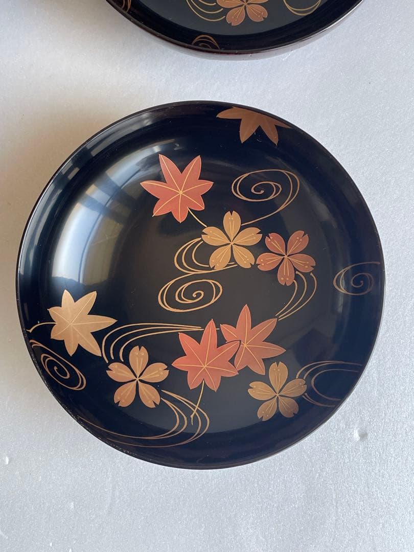 木製漆器 内田久治 亀甲春秋蒔絵 煮物椀五客 吸物椀　蓋付き椀　お椀　雑煮椀