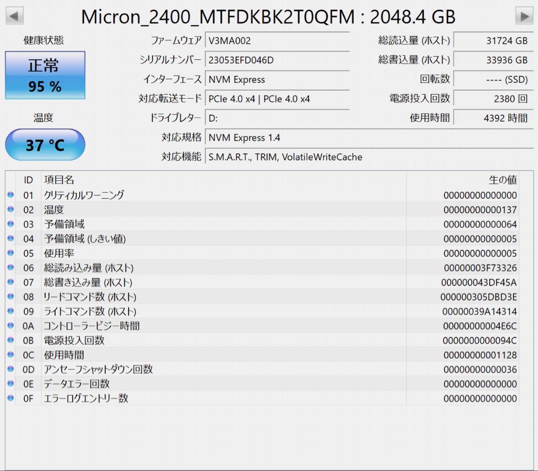 Micron 内蔵SSD 2400 M.2 2230 2TB NVMe
