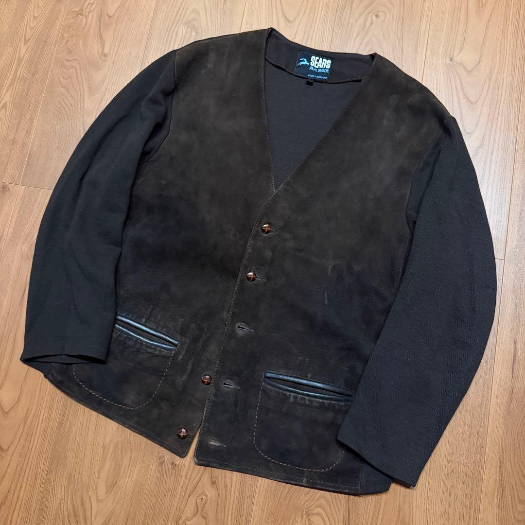 レザー切り替え◎ 60s SEARS イングランド製 カーディガン ビンテージ