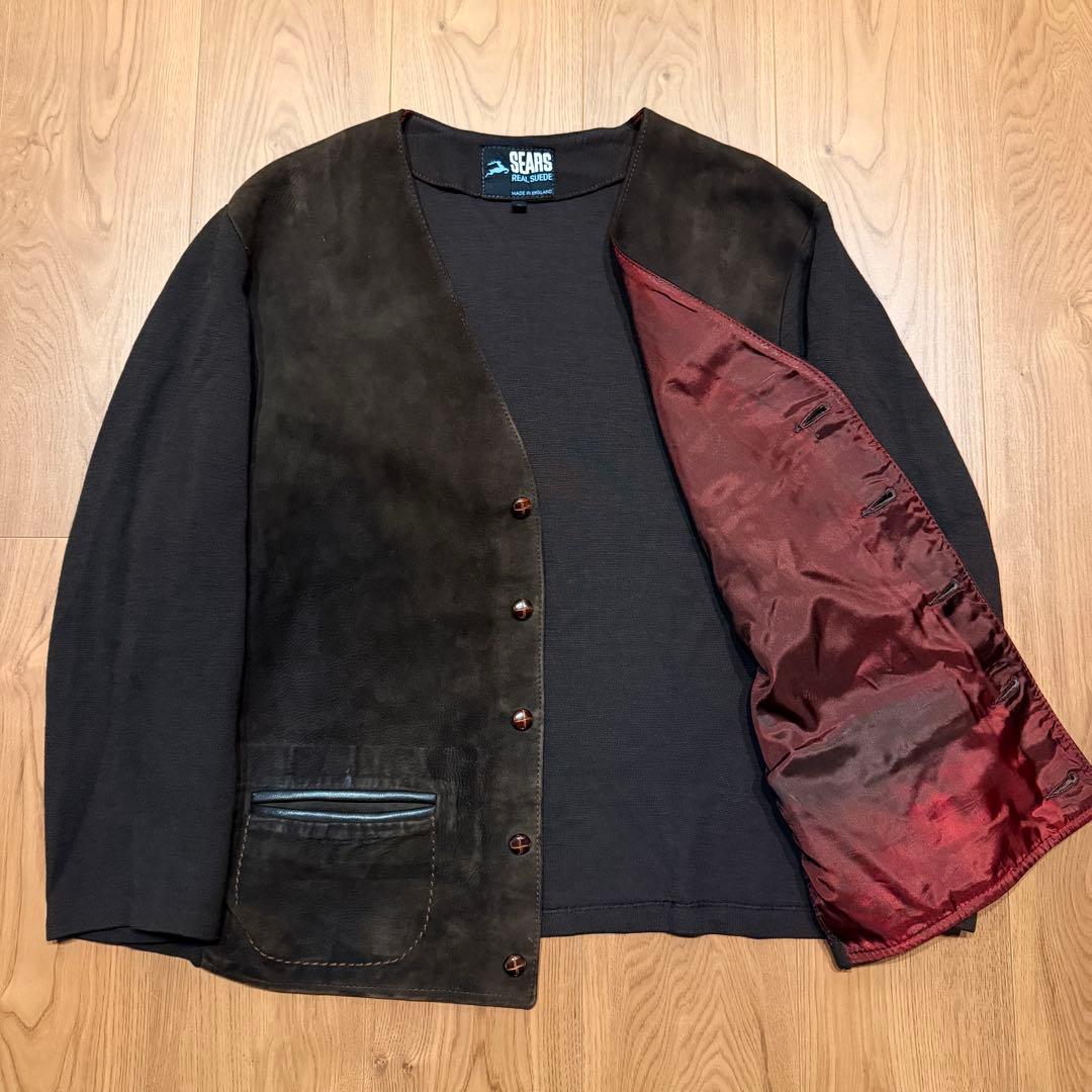 レザー切り替え◎ 60s SEARS イングランド製 カーディガン ビンテージ
