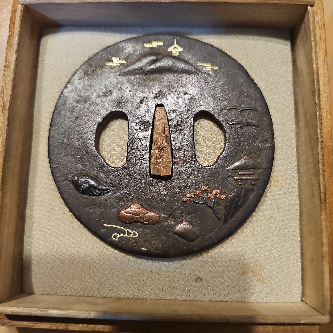 在銘　會津正阿弥　鍔　縦80mm 橫79mm 厚さ4mm　会津正阿弥　時代物