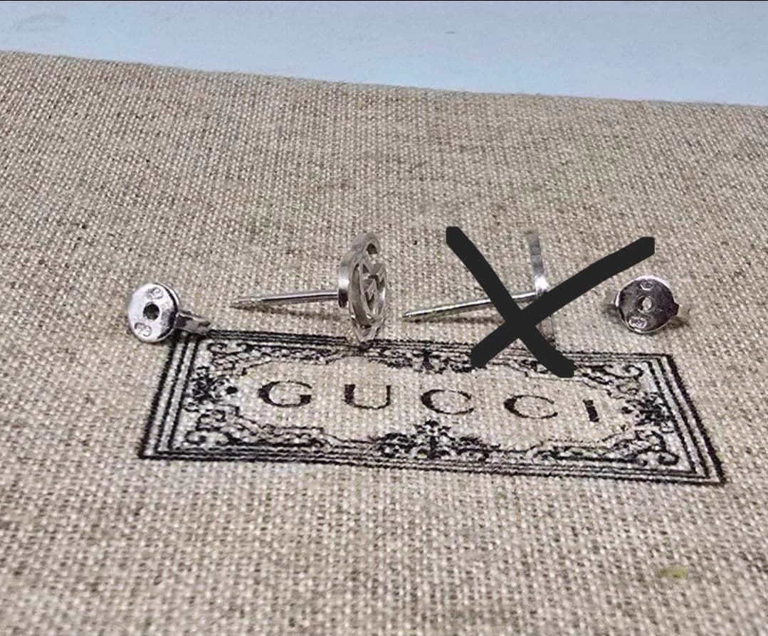 【現行美品】GUCCI AU750 ダブルG スタッズ ピアス 片耳