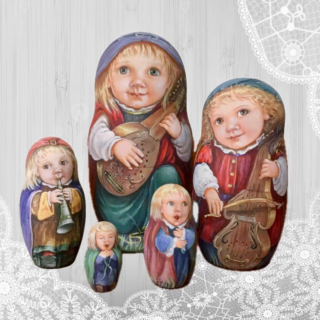 ロシア雑貨☆天使マトリョーシカ♪(5P)オーケストラ リダ工房