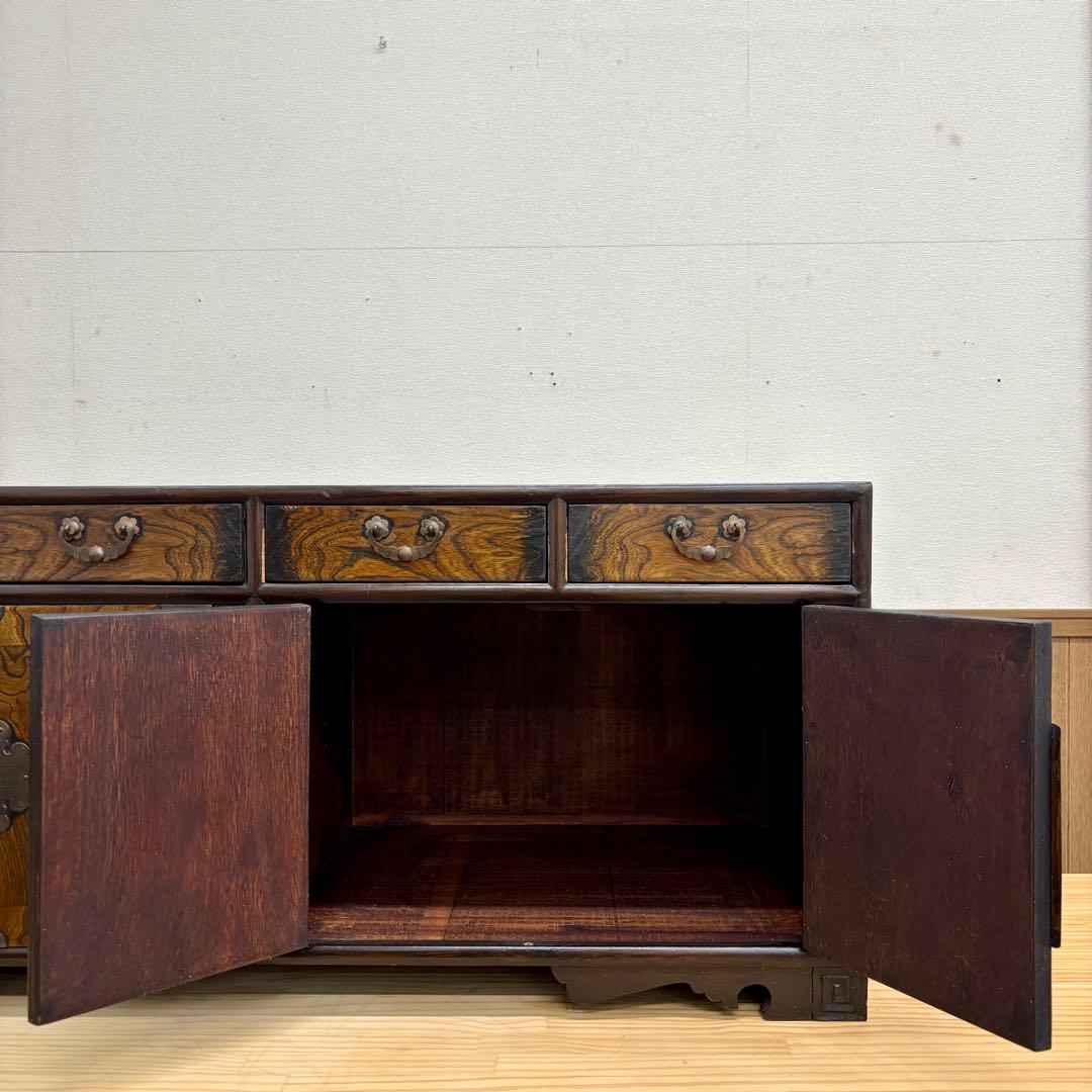 木製　李朝家具 サイドボード 時代箪笥 錠前 キャビネット