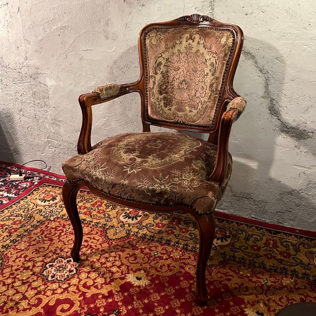 激レア【カリモク】クラシック 猫脚 ヴィンテージチェア 椅子 金華山織 ①