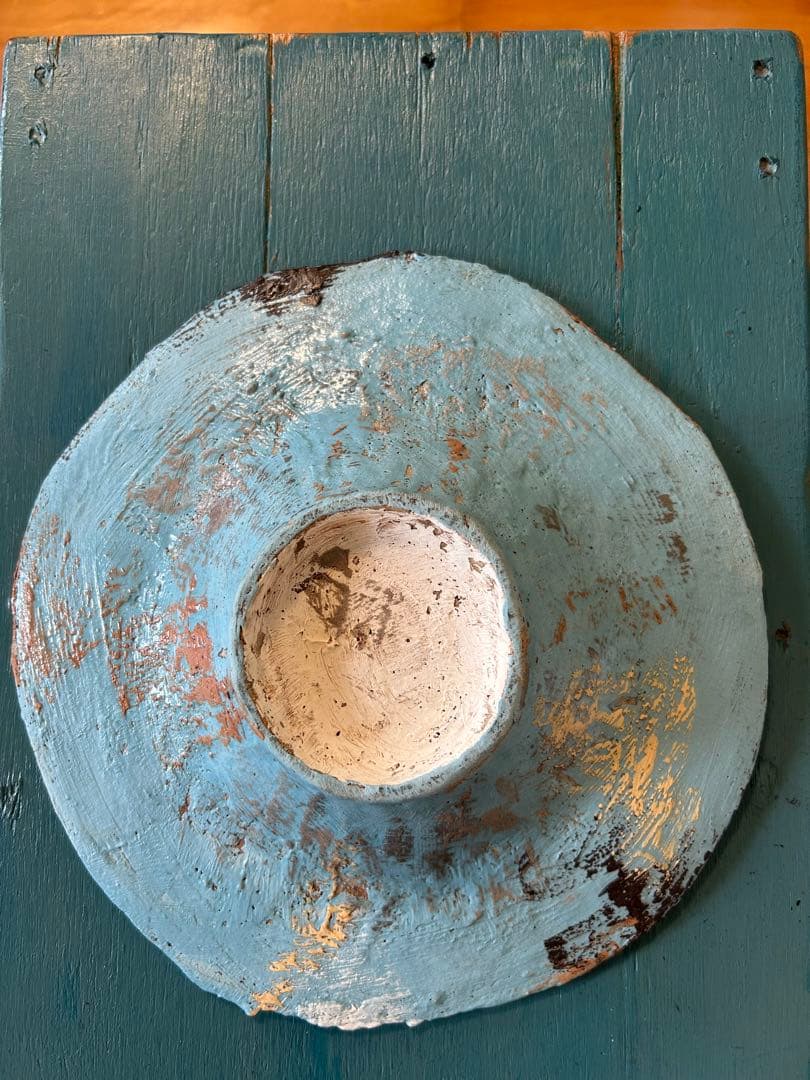 ★作家もの器★東恩納美架★リムボウル★やちむん沖縄★大皿★プレート★ブルー青