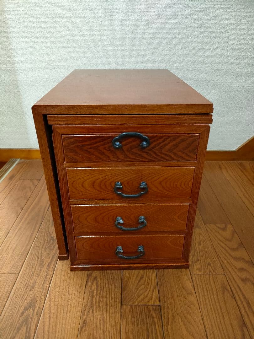 【ほぼ未使用】折り畳み　文机　職人手造り　引出し　銘木　欅　コンパクト　書斎机