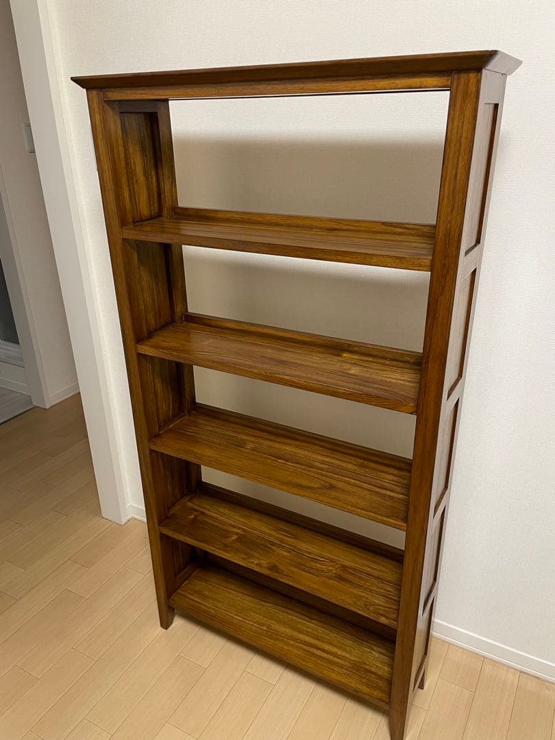 チーク無垢材 本棚 スリム 天然木 総無垢材 薄型 木製 シンプル