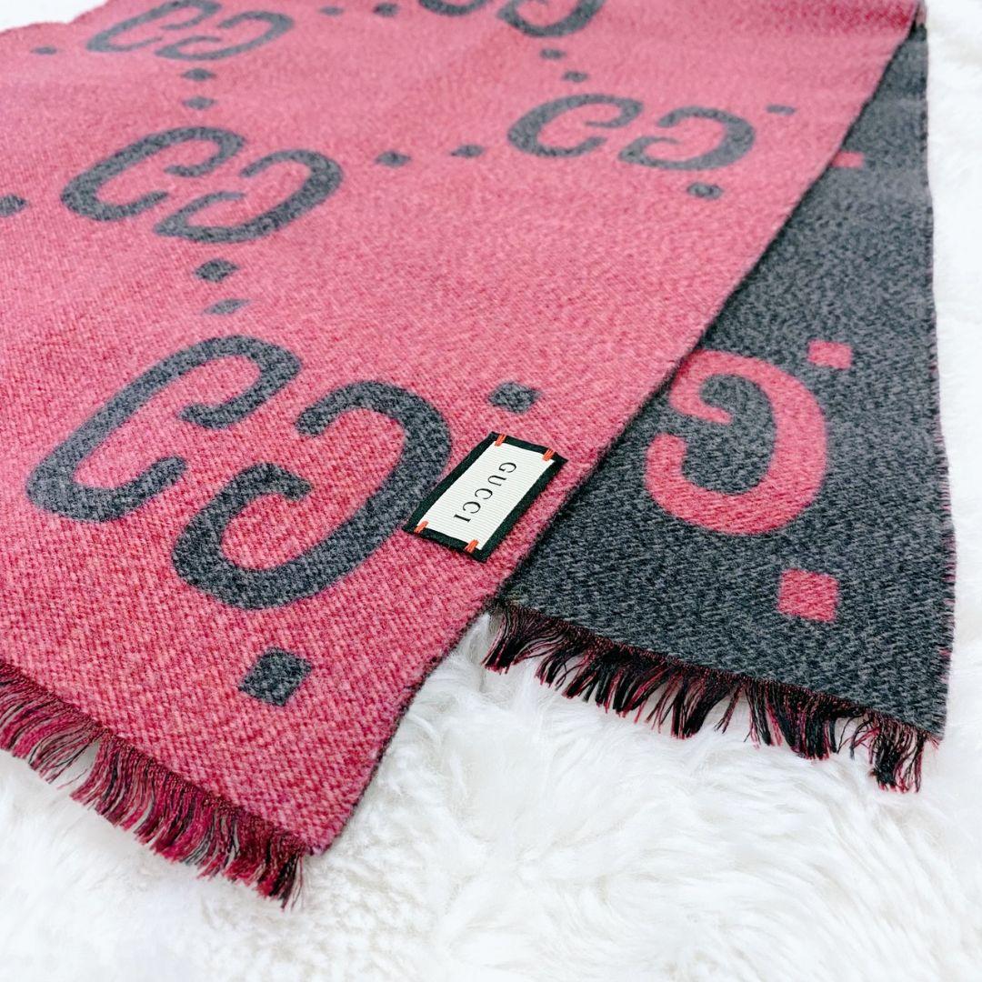 【未使用級】GUCCI ジャガードウールシルクスカーフ 大判マフラー