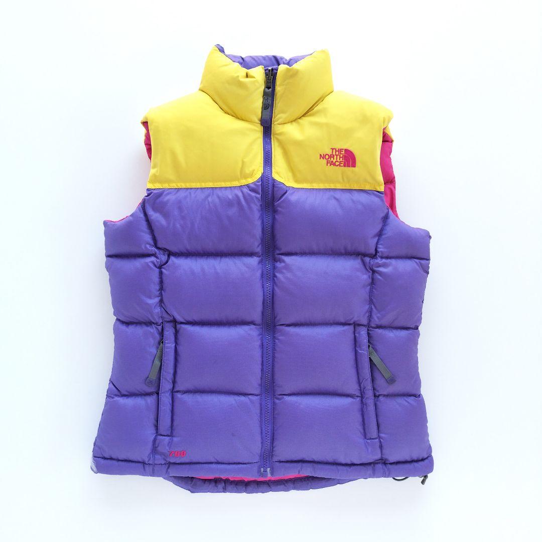 ノースフェイス ヌプシ ダウンベスト 700フィル パープル イエロー【Ｍ】