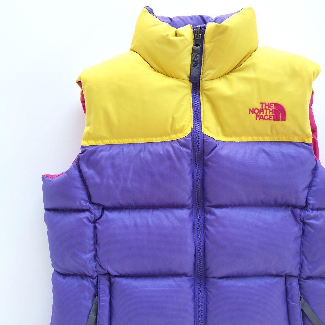 ノースフェイス ヌプシ ダウンベスト 700フィル パープル イエロー【Ｍ】