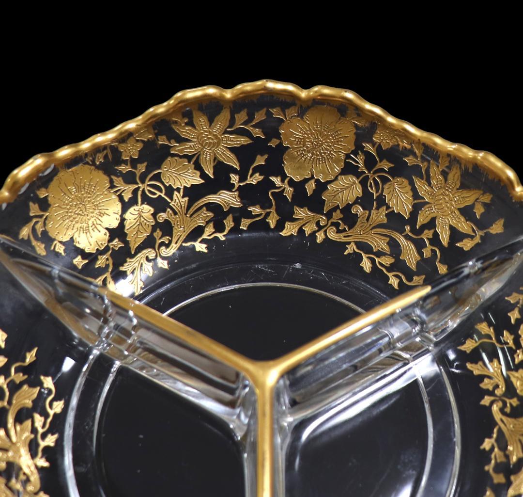 オールド・バカラ 珍品 金彩花柄 三分割 仕切り トレー 小物入れ アンティーク