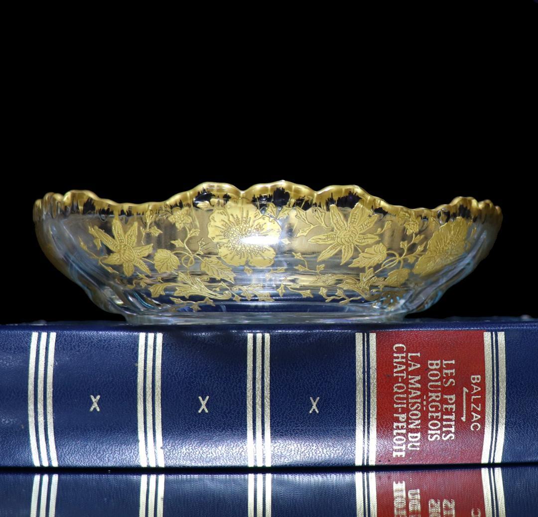 オールド・バカラ 珍品 金彩花柄 三分割 仕切り トレー 小物入れ アンティーク