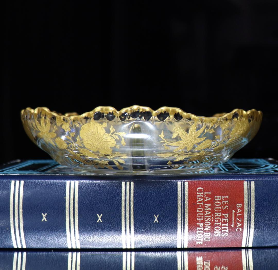 オールド・バカラ 珍品 金彩花柄 三分割 仕切り トレー 小物入れ アンティーク