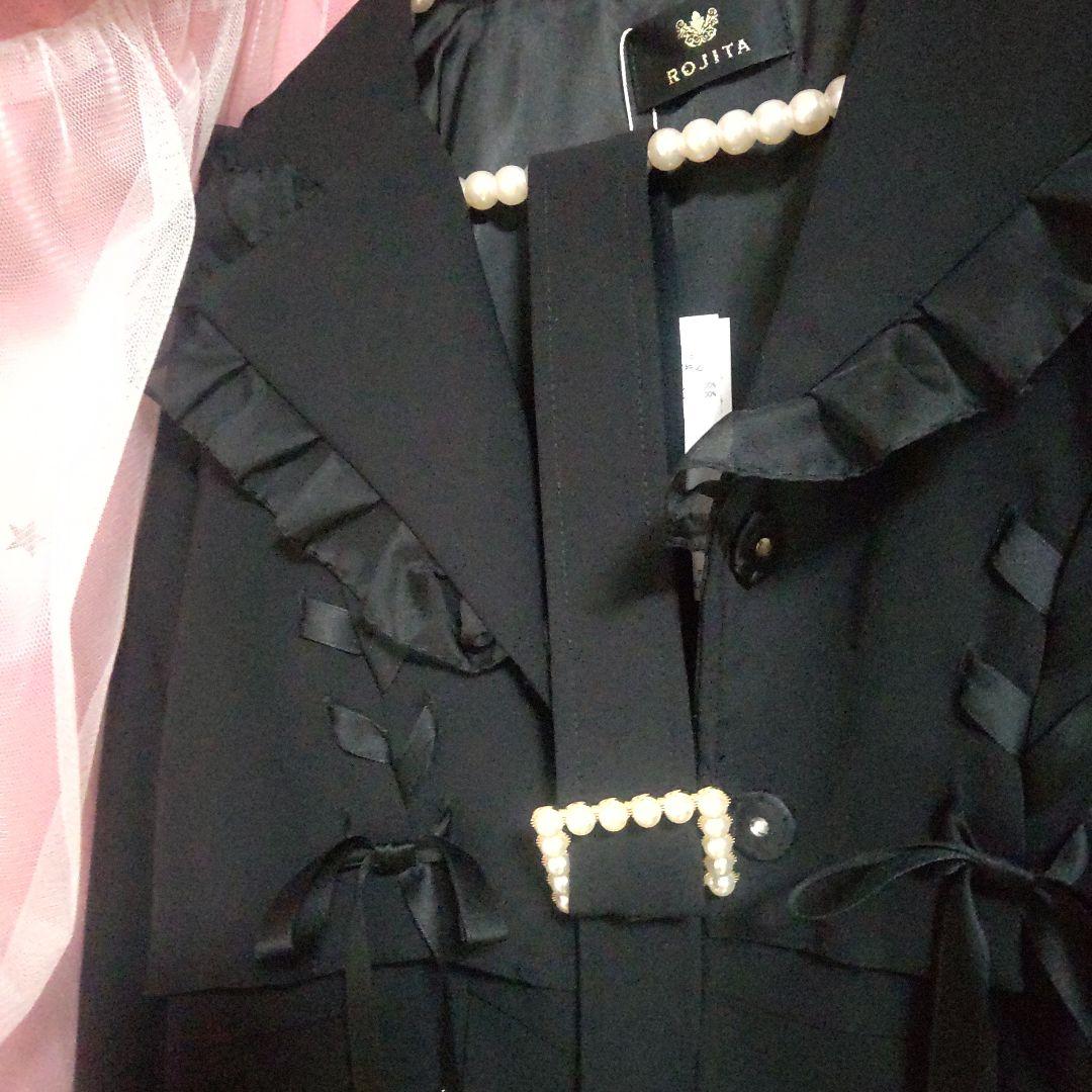 ROJITA シアーフリル トレンチコート ブラック　黒　ビジュー