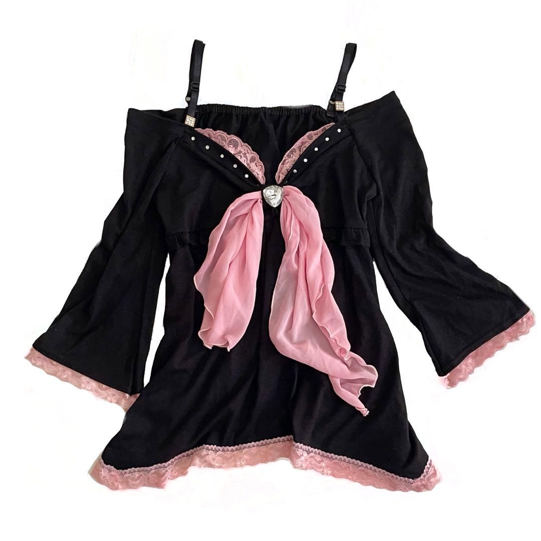 GOLDS infinity オフショルダー 半袖トップス 黒ピンク