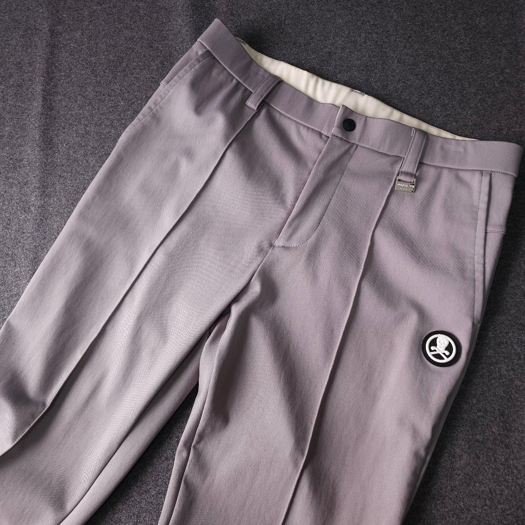 2023年 マークアンドロナ ストレッチゴルフパンツ L グレー スカル ロゴ